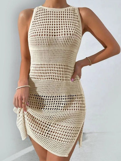 Swimsuit Coverup for Women 2024 Sleeveless Crochet Cover Up Dress Hollow Out Knit Bathing Suit Beach Dresses LUXLIFE BRANDS
