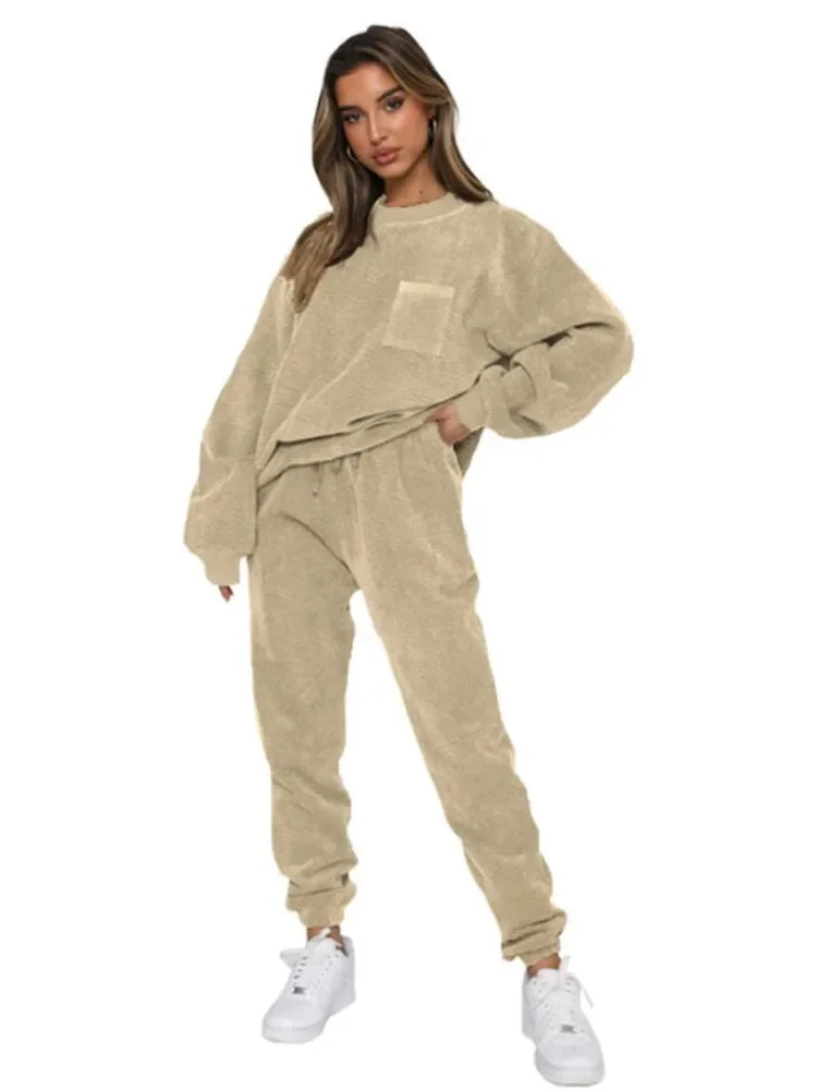 Corduroy Long Sleeve Hoodie and Pants Set