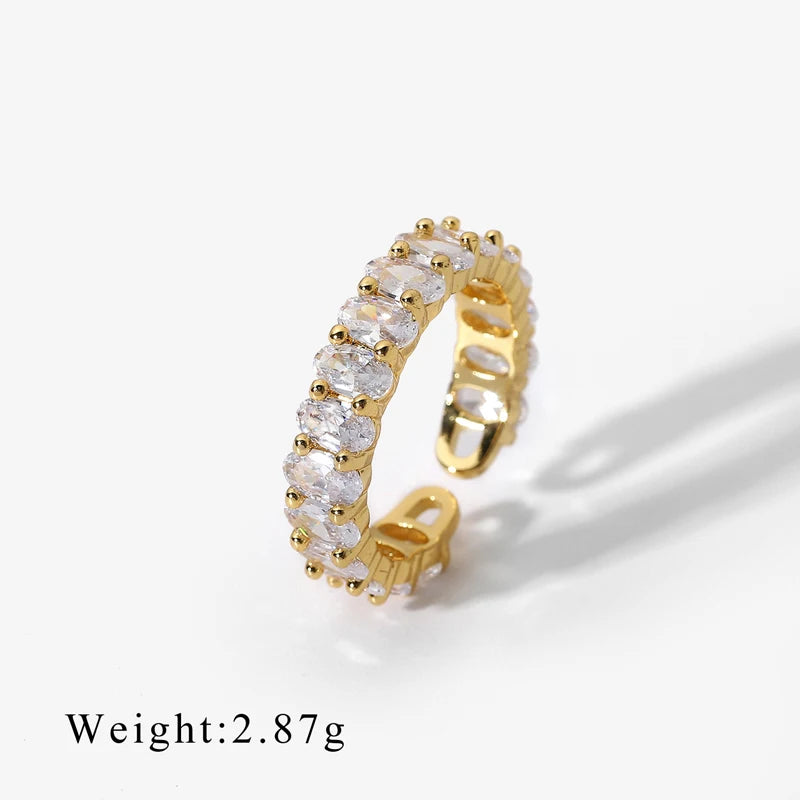 Ins Hot Fashion 18k Gold Plated Micro-inlaid Exquisite Zircon Ring Geometric New European and American Style Ladies Jewelry