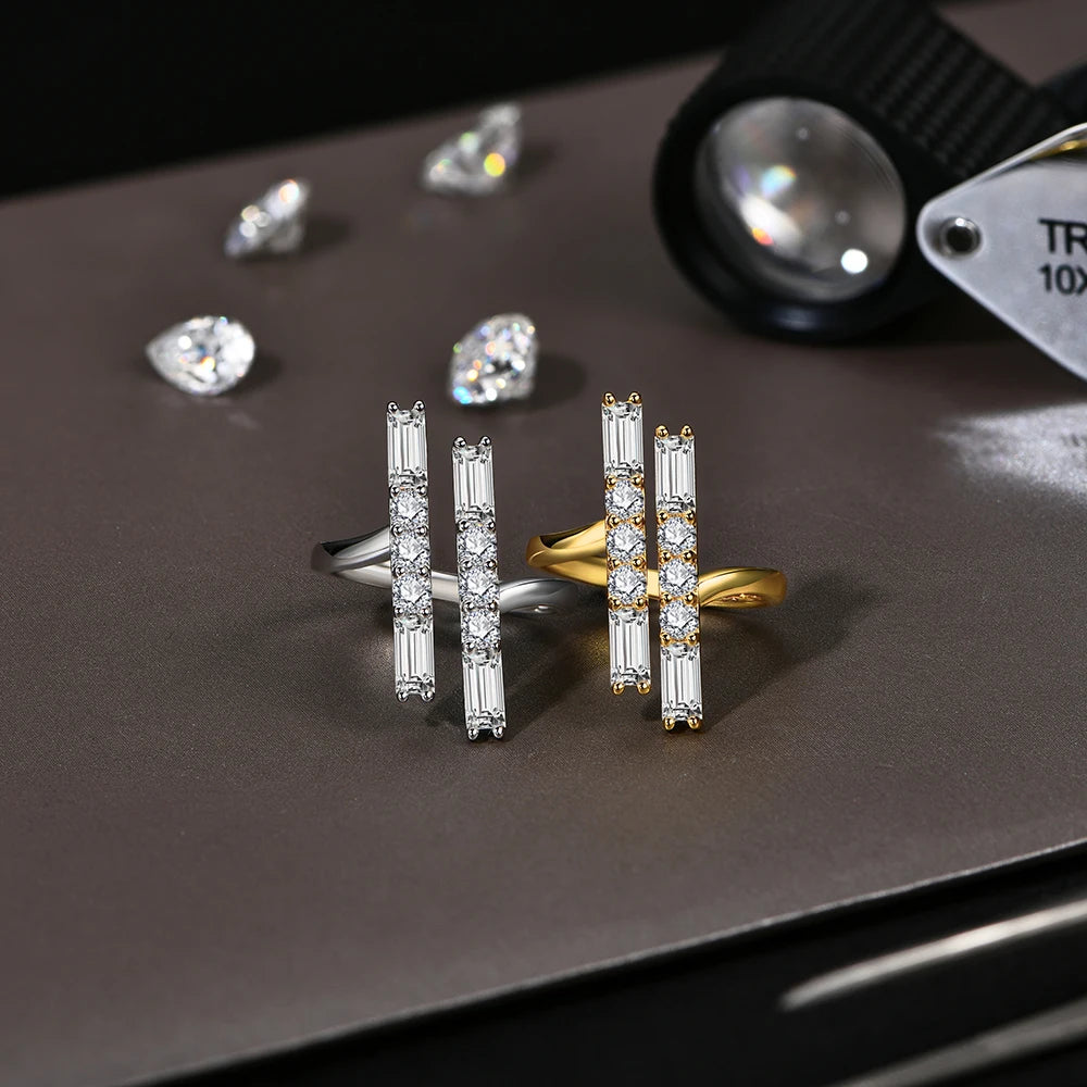 ATTAGEMS D VVS1 Color 3.0CT Moissanite Rings for Women Adjustable Ring Solid 925 Sterling SIlver Engagement Wedding Fine Jewelry