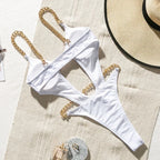 Sexy Metal Chains String High Cut One Piece Swimsuit Women Swimwear Female Monokini Tummy Cut Out Bathing Suit Swim Beach Wear Luxlife Brands