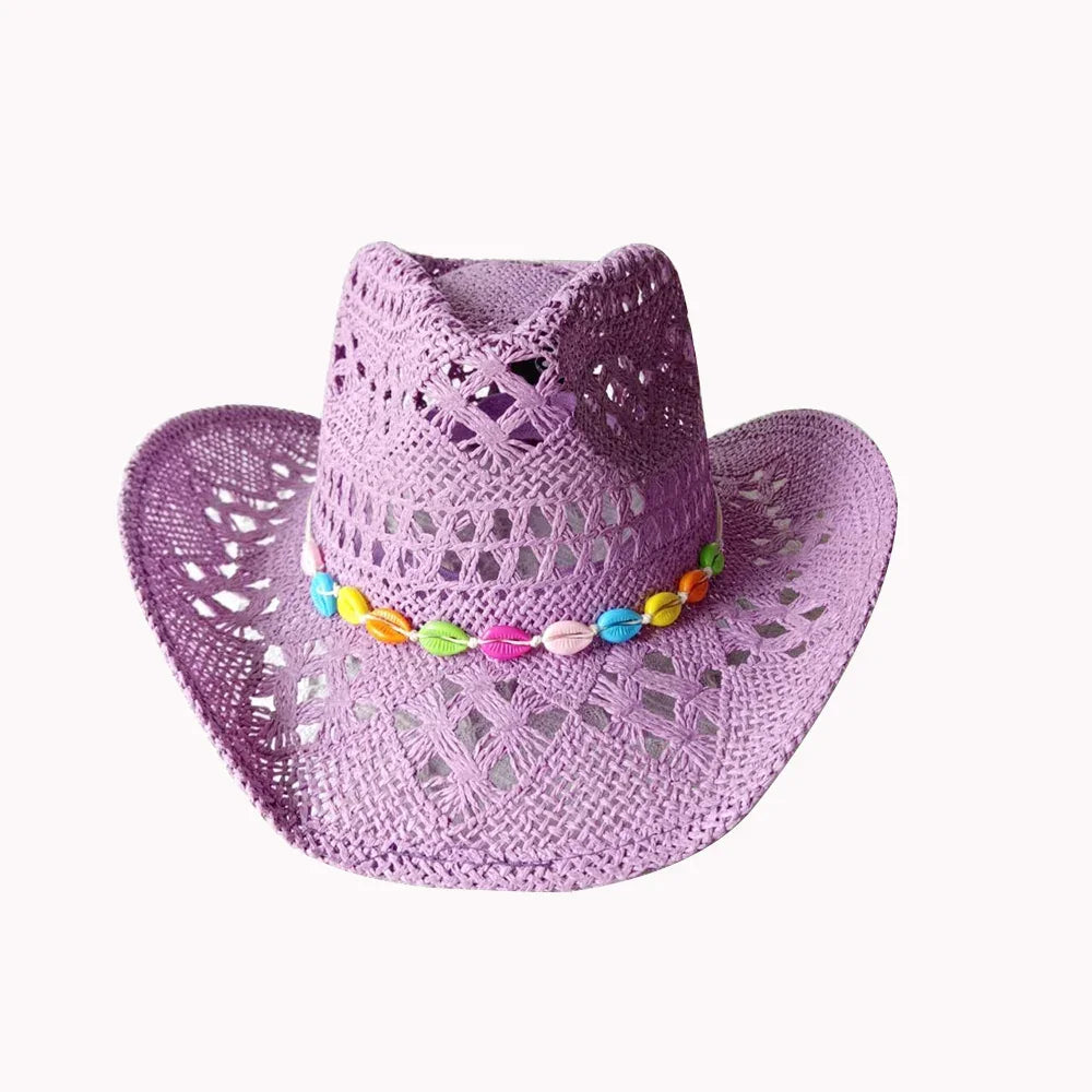 Melesh Western Women's Mint Green Cowboy Hat Straw Cowboy Hat Plasticity Strong Wide Brim Sunshine Beach Western Cowboy Hat