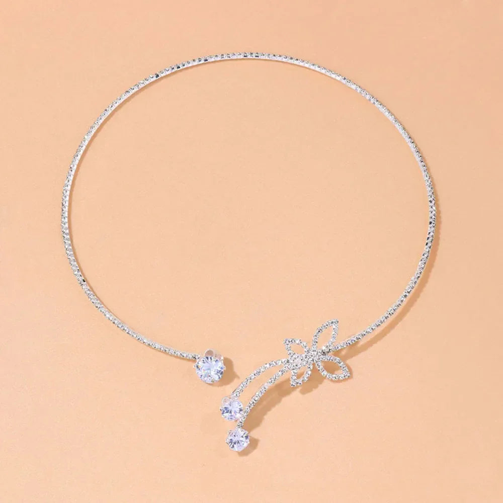 Exquisite Rhinestone Adjustable Open Butterfly Collar Torques Jewelry for Women Crystal Round Choker Necklace Bangle Accessories LUXLIFE BRANDS