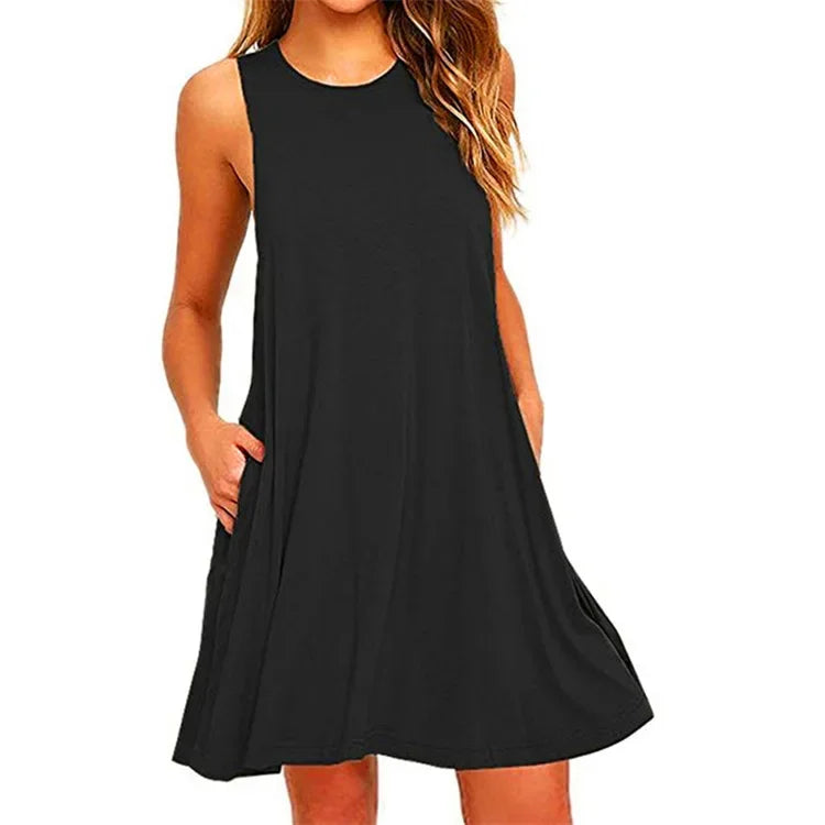 Women's Summer Casual Swing T-Shirt Dresses Beach Cover Up With Pockets Plus Size Loose T-shirt Dress - LUXLIFE BRANDS