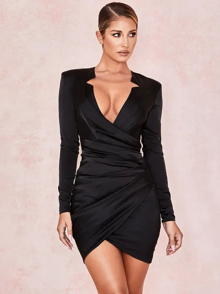 Deep V Long Sleeve Bodycon Dress LUXLIFE BRANDS