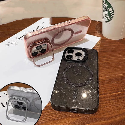 For iPhone 16 Pro Max Luxury Magsafe Magnetic Flash Lens Holder Stand Phone Case For iPhone 11 12 13 14 15 Plus Protective Cover