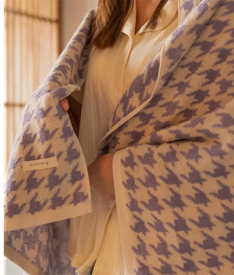 Retro Houndstooth Pure Cotton Towel Classic Plaid Jacquard Series Soft Skin-Friendly Face Towels Super Absorbent Bathroom Towel