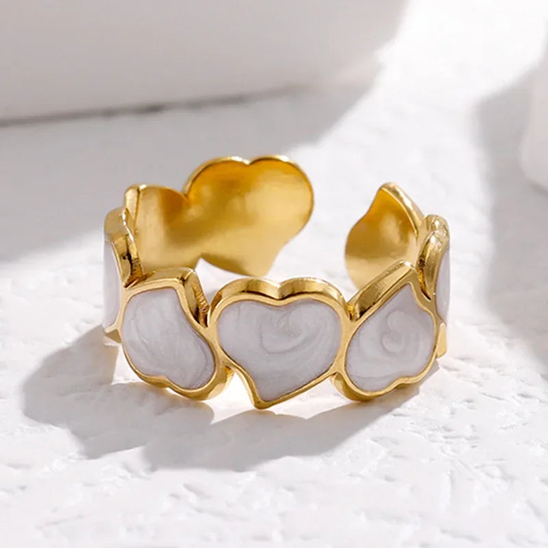Stainless Steel Black White Heart Rings For Women Gold Color Oil Drip Open Couple Rings Wedding Jewelry Gift Bijoux Femme Luxlife Brands