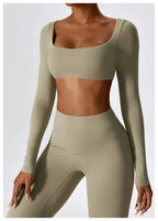 Yoga Shirts Fitness Long Sleeve Women Sport Crop Top Women Square Neck Gym Top Yoga T-Shirt Clothing Casual Quick Dry Sportswear Luxlife Brands