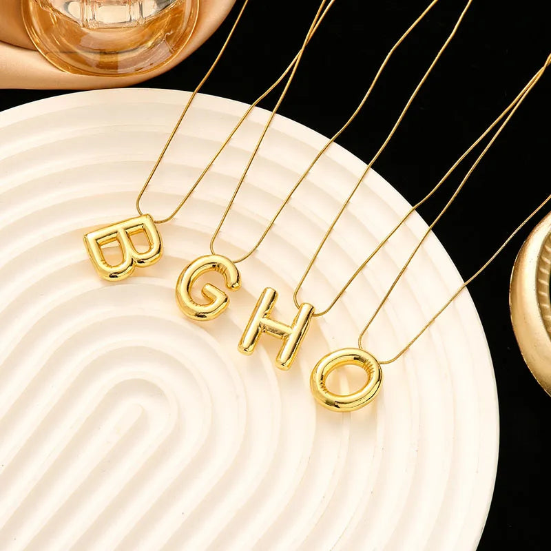 Stainless Steel Chain Gold Plated Letter Necklaces Chunky Alphabet Balloon Bubble Initial Pendant Necklace for Women Men Jewelry LUXLIFE BRANDS