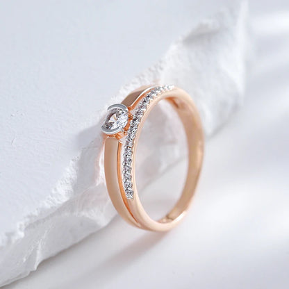 Kinel Luxury Natural Zircon Rings For Women 585 Rose Gold Silver Color Mix Setting Slim Design Daily Bride Wedding Jewelry