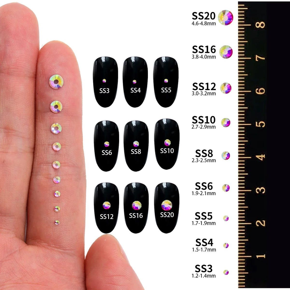 SS6-SS20 Mix Size Mocha Opal High Quality Flat-Back Glass Rhinestones