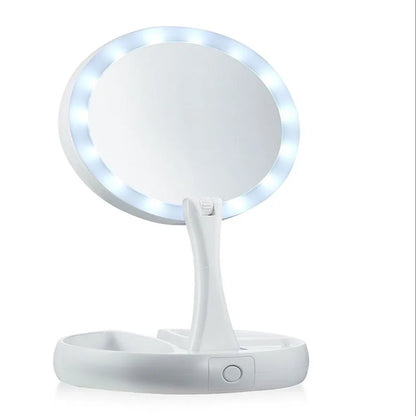 Foldable USB Charging or Battery Led Mirror Makeup White Vanity Cosmetic Mirror with Light 10X Magnifying Table Mirrors LUXLIFE BRANDS