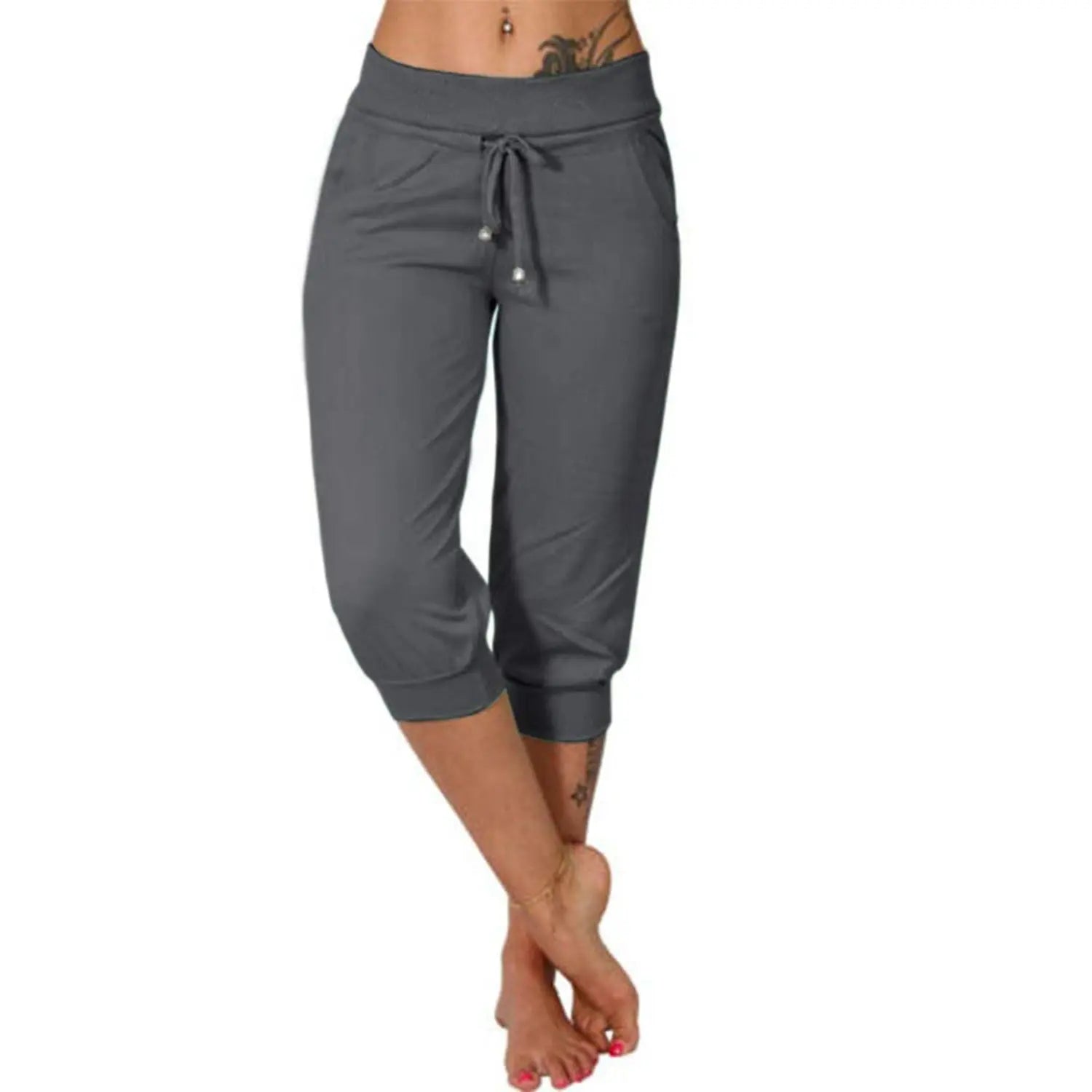 Womens Capri Yoga Pants Loose Drawstring Pajama Pants Lounge Joggers Pants with Pockets