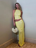 Women Sexy Knit See-through Shiny Top Half Long Skirt Set 2025 Summer Beachwear Swimsuit Cover Up 2 Piece Party Club Outfit K68 Luxlife Brands