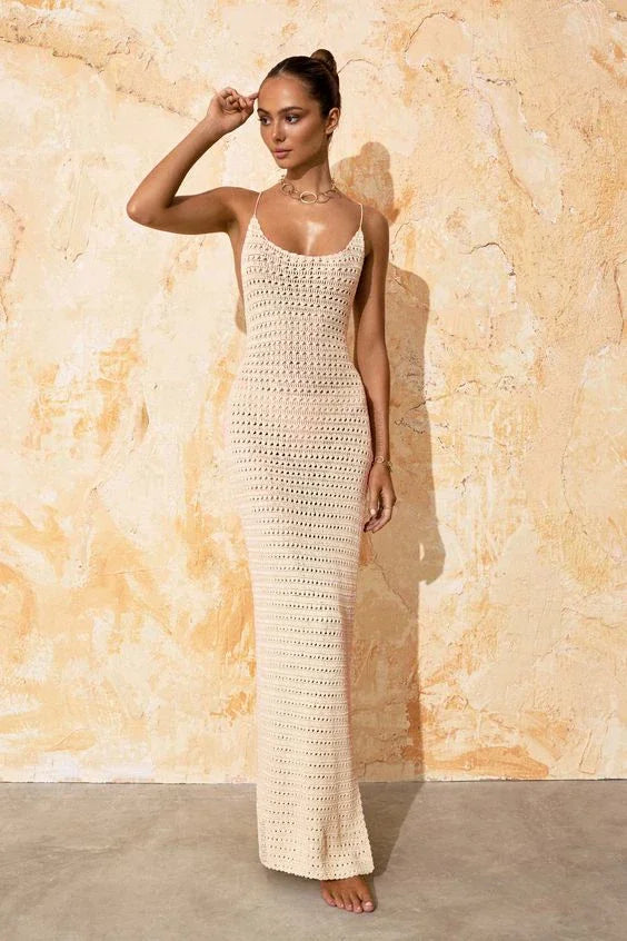 Sexy Knit Cut Out Tassel Spaghetti Strap Bodycon Beach Maxi Dress Summer Women's Holiday Club Party Outfit Swimsuit Cover Up K10 Luxlife Brands