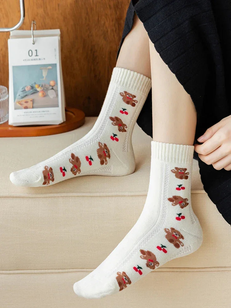 Geometric Lattice Fun Socks Japanese Style Embroidered Happy Fashion Spring Kawaii Harajuku Cotton Long Funny Autumn Female Cute LUXLIFE BRANDS
