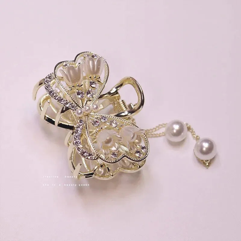 Luxury Flower Bowknot Hair Claw Women Crystal Alloy Tassel Hair Clips Girls Fashion Simplicity Shark Crab Clips Hair Accessoires LUXLIFE BRANDS