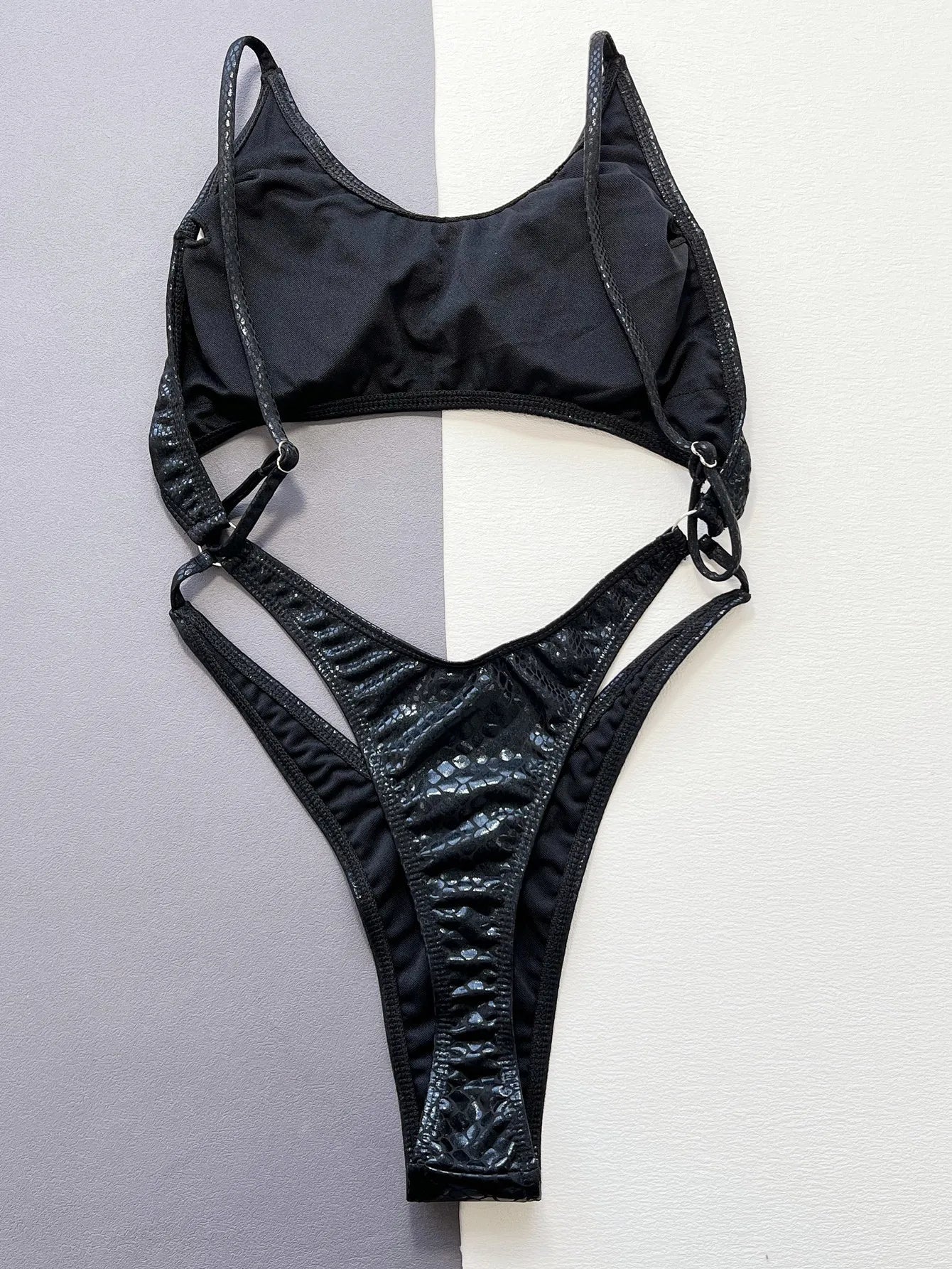 Women black snake print metallic swimsuit one piece hollow backless bikini Swimwear bathing suit beach outfits bodysuit biquini Luxlife Brands