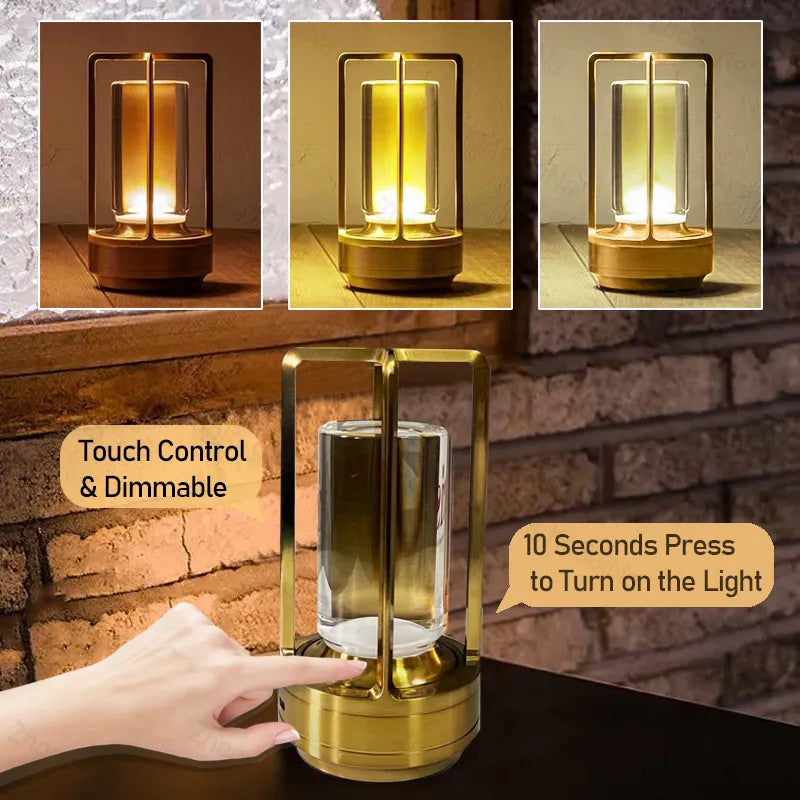 LED Cordless Table Lamp Retro Bar Metal Desk Lamps Rechargeable Touch Dimming Night Light Restaurant Bedroom Home Outdoor Decor LUXLIFE BRANDS