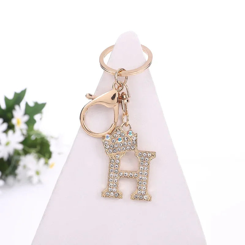 Luxury Crown 26 Letter Metal Keyring Fashion Rhinestone Keychain LUXLIFE BRANDS