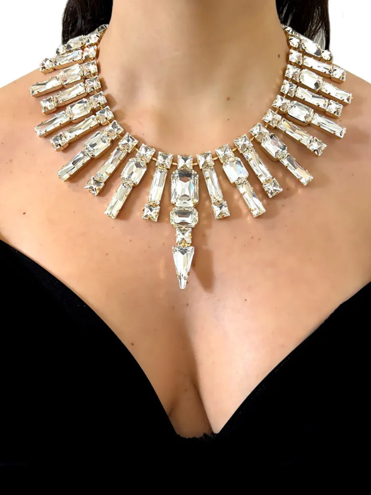 Geometric Glass Rhinestone Necklace