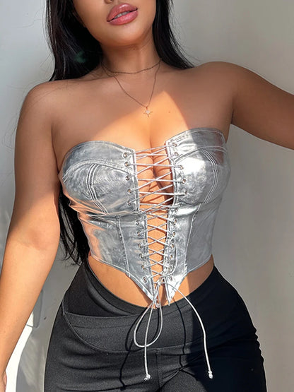 2023 Women Summer Sexy Hollow Out Tube Tops Solid Strapless Camis Bodycon Slim Fit Club Crop Tops For Female