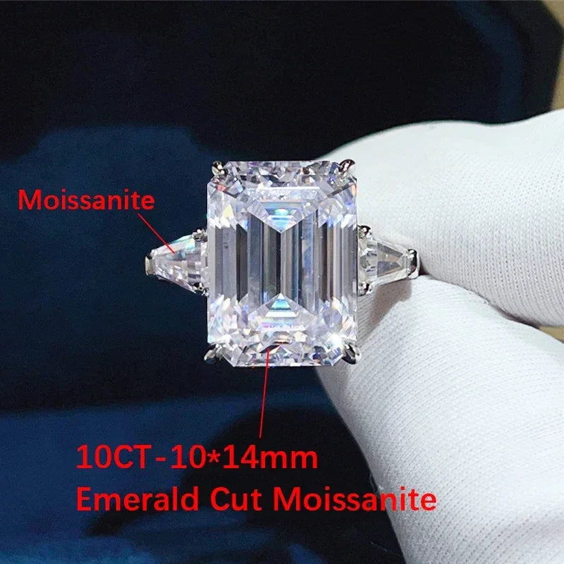 BXINY 5/10CT Emerald Cut All Moissanite Rings S925 Silver Baguette 3-Stone Diamond Women Men GRA Certified Wedding Bands Jewelry