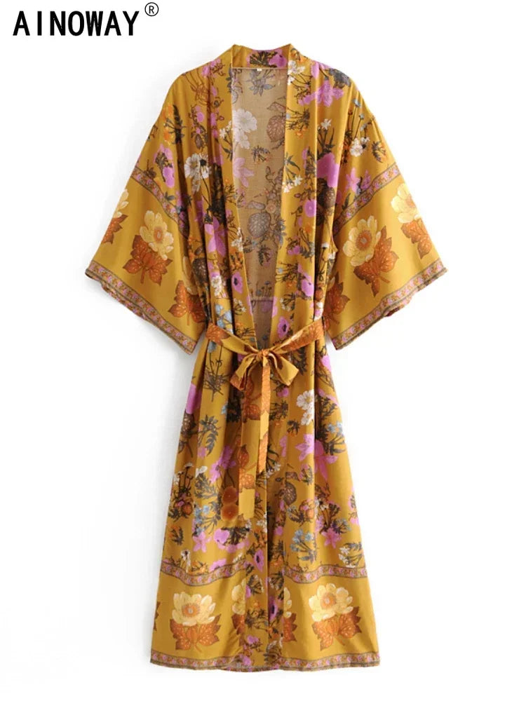 Boho Floral Print Kimono