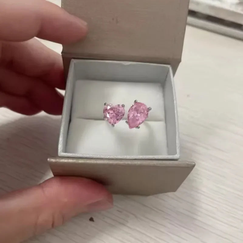 New 925 Sterling Silver Pink White Pear Cut Heart cut Simulated Diamond Wedding Party Open Rings Fine Jewelry Christmas Gifts
