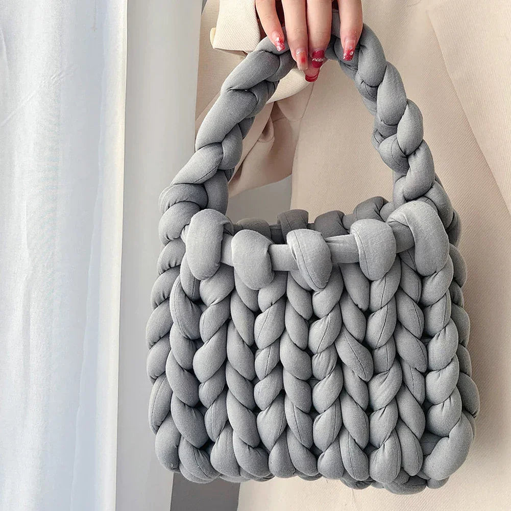 Beach Crochet Handbag Summer Straw Rope Knitting Top-Handle Bag for Women's Icelandic Wool Handmade Clutch Bag Lightweight Totes