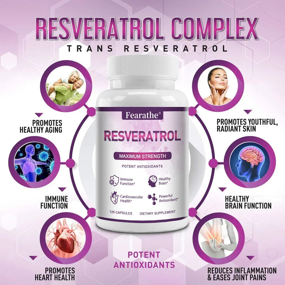 Fearathe Resveratrol Capsules - Supports Brain and Immune Function, Heart Health, Brain Health, Anti-Aging, Antioxidant