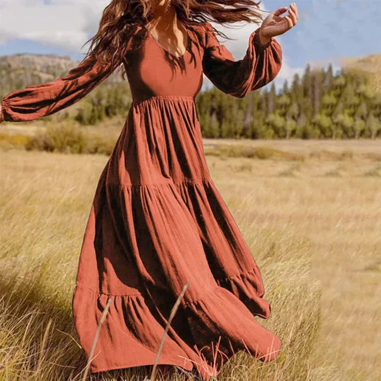 Boho Fashion Women's Dress 2024 Summer Casual Fashion Long Light Dress Crew Neck Loose Sleeves Art Long Vintage Dress