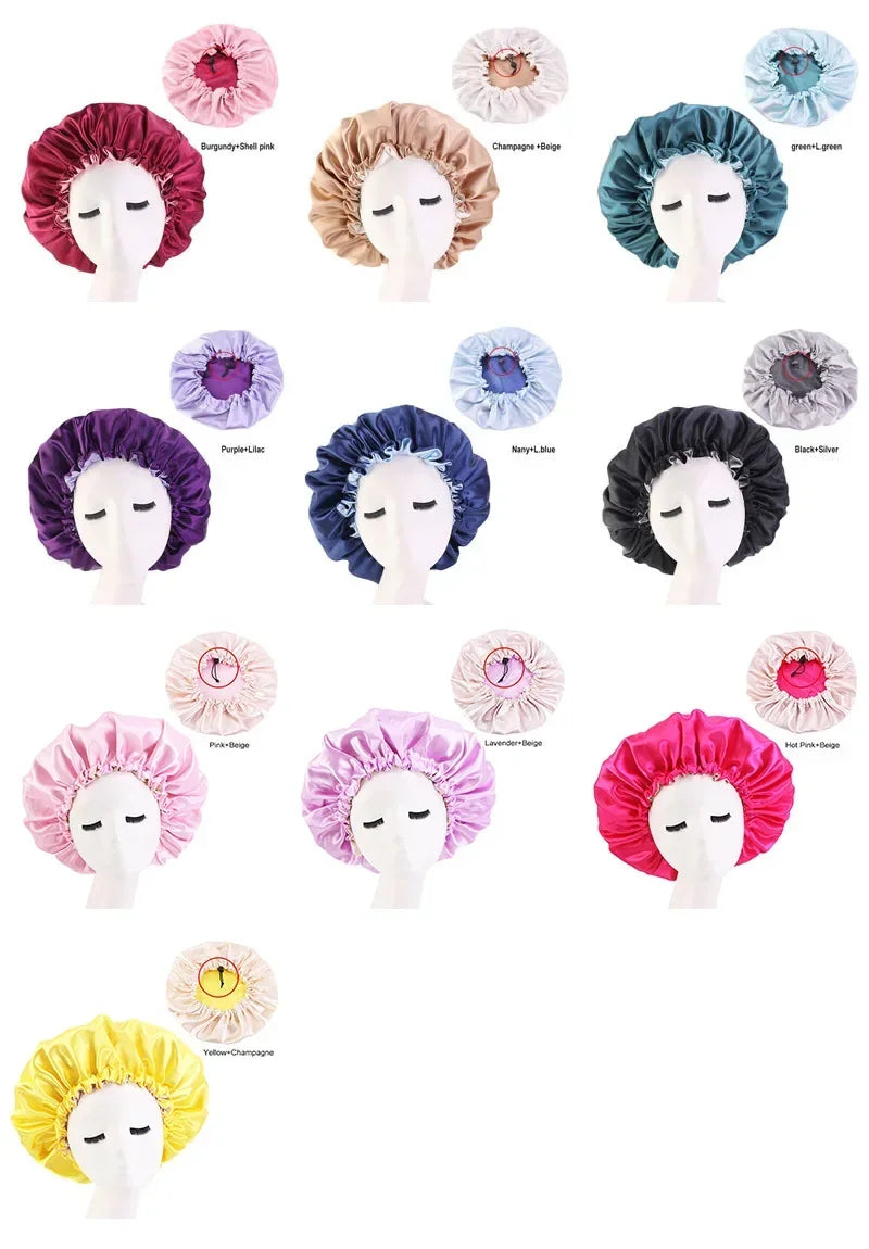 Reversible Satin Hair Caps Bonnets Double Layer Adjust Headwear Curly Hair Cover Hat For Sleeping Women Styling Accessories LUXLIFE BRANDS