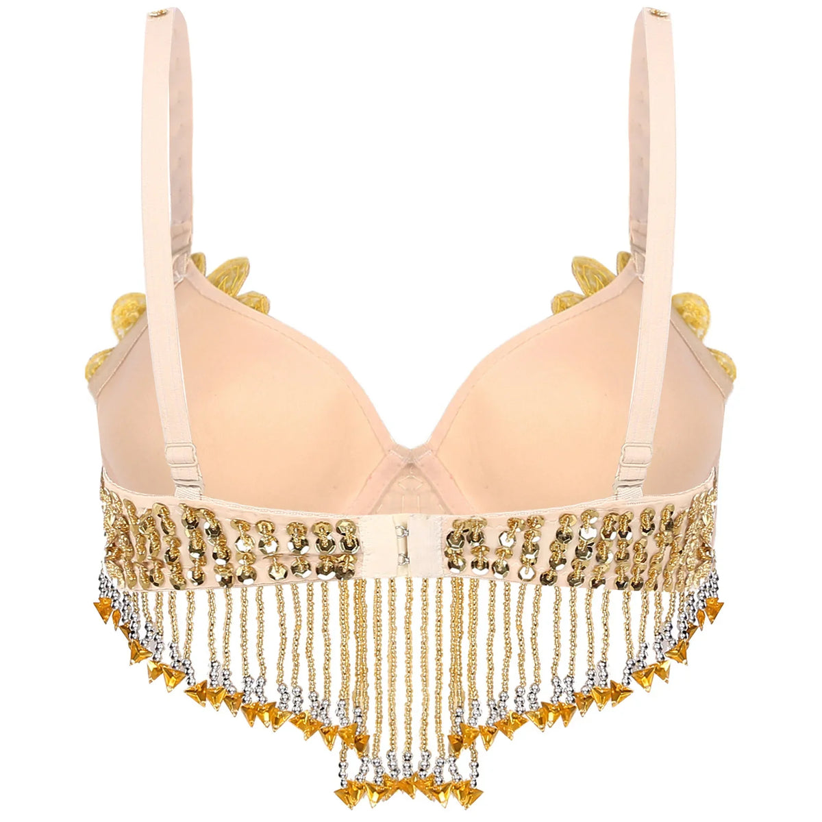 Sparkly Floral Beaded Sequin Belly Dance Bra & Tassel Performance Top