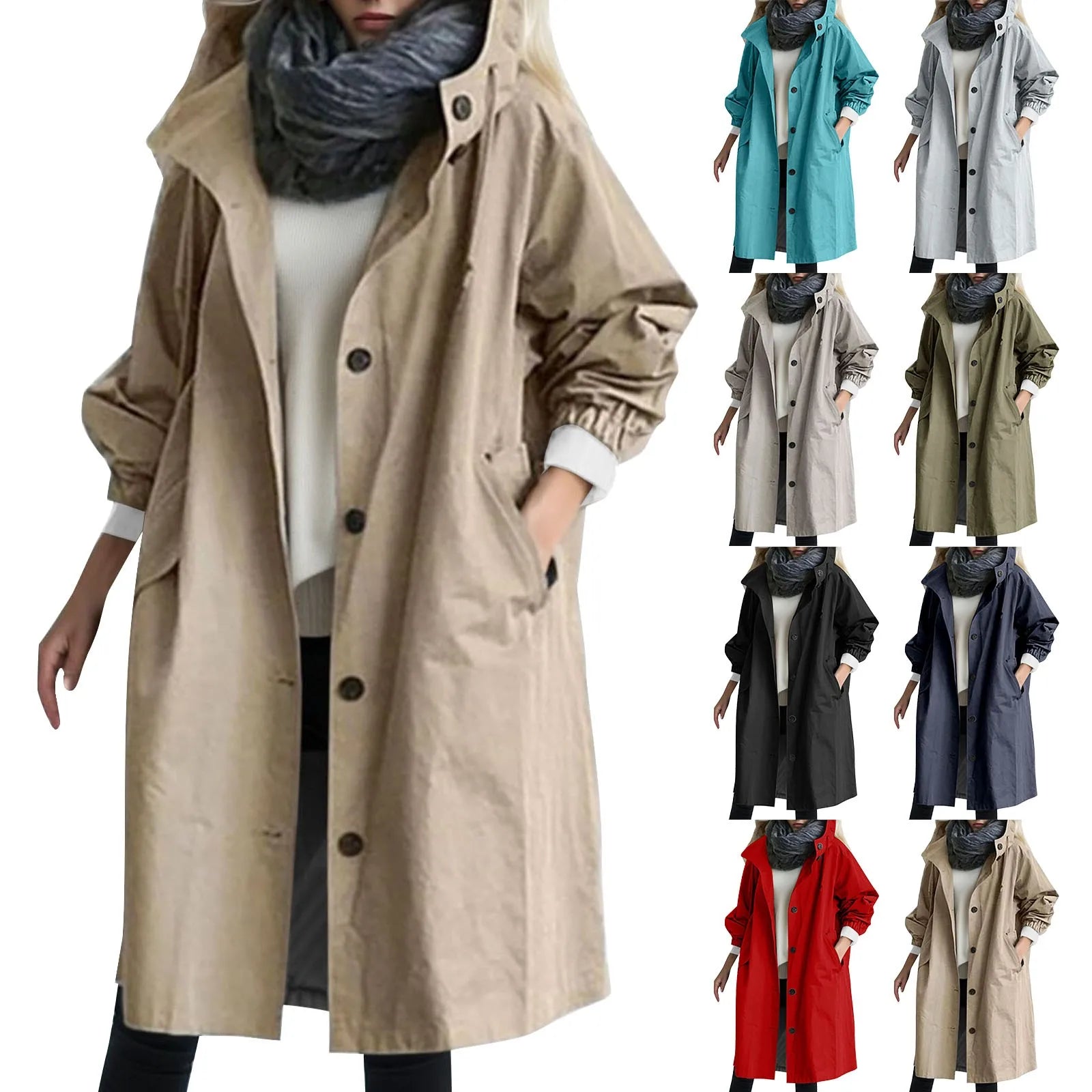 2023 Women Fashion Trench Coat Spring Autumn Casual Hooded Medium Long Overcoat Loose Windproof Coat Korean Trendy Large Size LUXLIFE BRANDS