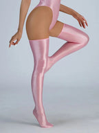 Women Candy Color Oil Glossy Elastic Bodysuit Bodycon Rompers One-piece Swimsuit Silky Tights Satin Backless Shaper Sexy Leotard Luxlife Brands
