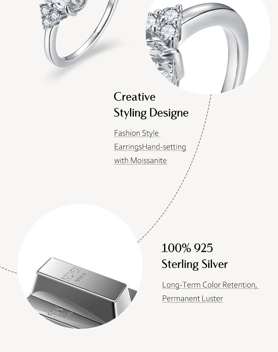 ATTAGEMS New Solid S925 Sliver 2.0ct Moissanite Rings for Women D VVS1 Pear Shape Diamond Engagement Wedding Fine Jewelry Gift Luxlife Brands