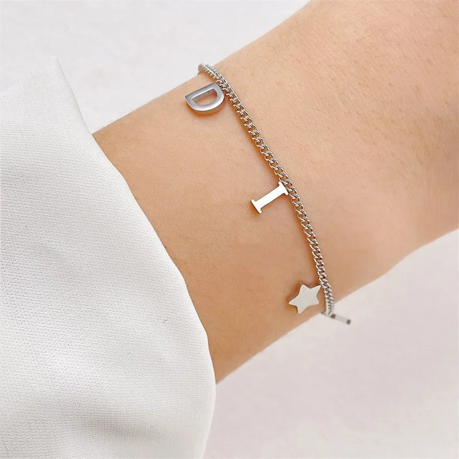 Korea New Fashion Letter Star Pendant Bracelet Woman Simple Vintage Stainless Steel Bracelet Luxury Jewelry Accessories Gifts