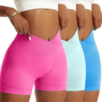 3 Pieces Women Solid Peach Hip Sports Pants High Elastic Breathable Running Biker High Waist Yoga Scrunch Butt Shorts for Women Luxlife Brands