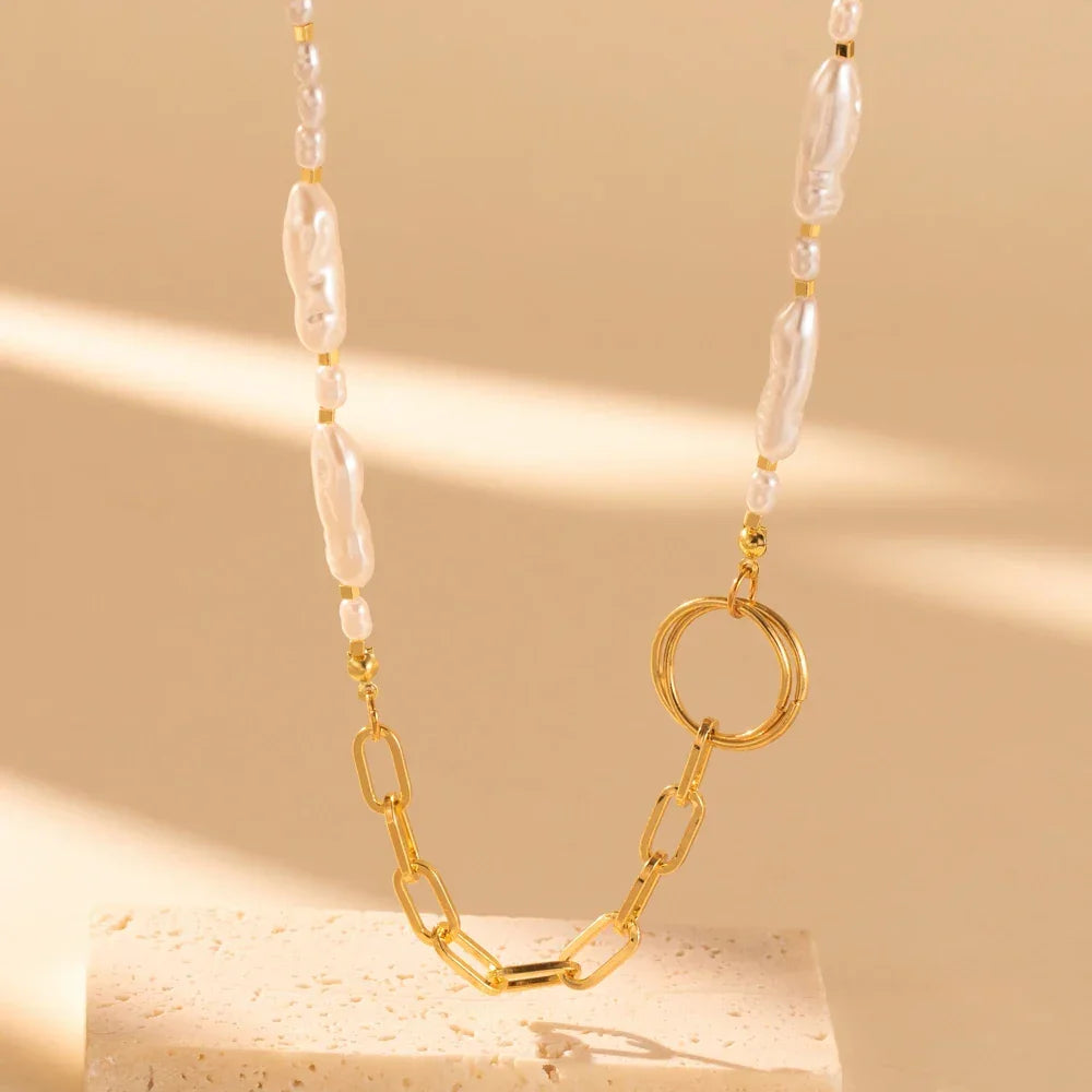 Romantic Trend Niche Irregular Imitation Pearl String Gold Plated O-Chain Splice Necklace Fashion For Women Ball Jewelry Gift LUXLIFE BRANDS