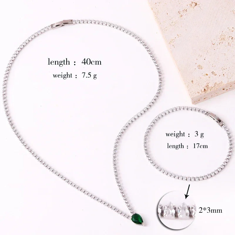 High Quality Iced Out Chain Water Drop Cubic Zirconia Light Blue Necklace for Women 18K Gold Plated Bridal Wedding Party Jewelry LUXLIFE BRANDS