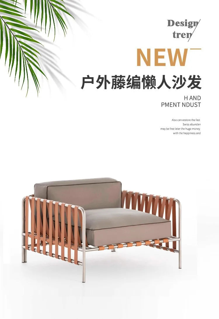 Outdoor stainless steel sofa rattan courtyard villa rain and sun coffee table combination