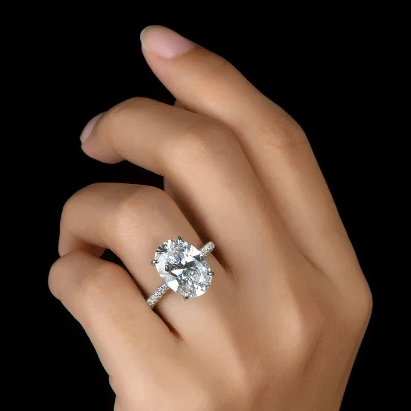 New 925 Sterling Silver Oval 4ct Lab Diamond Ring  Engagement Wedding Band Gig Stone Rings for Women Bridal Jewelry Gift Luxlife Brands