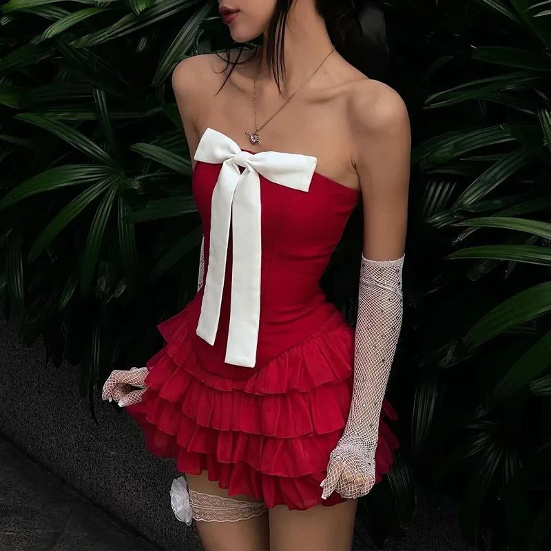 LUX IN LOVE Red Strapless Top & Skirt Set