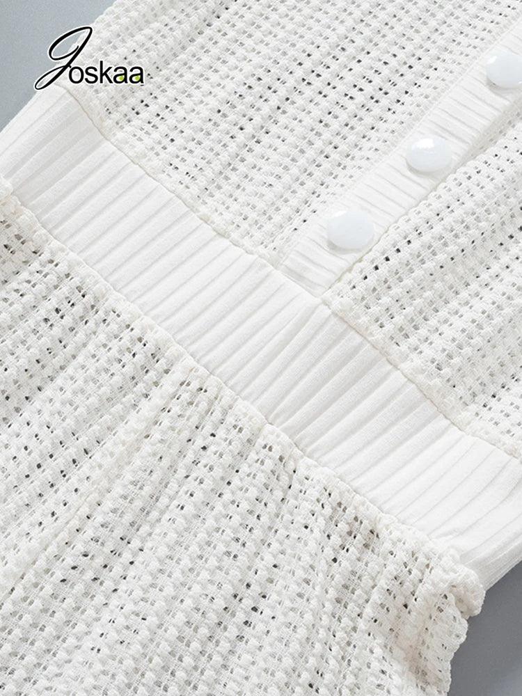 Joskaa Contrast Color Lapel Short Sleeve White Playsuits Women Single Breasted Bodycon Rompers Fall Fashion Overalls Streetwear LUXLIFE BRANDS