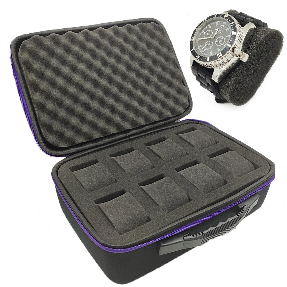 8 Slot Watch Storage Box Shockproof Watch Carry Case Organizer Protective Canvas EVA Hard Shell Zipper Watch Storage Case