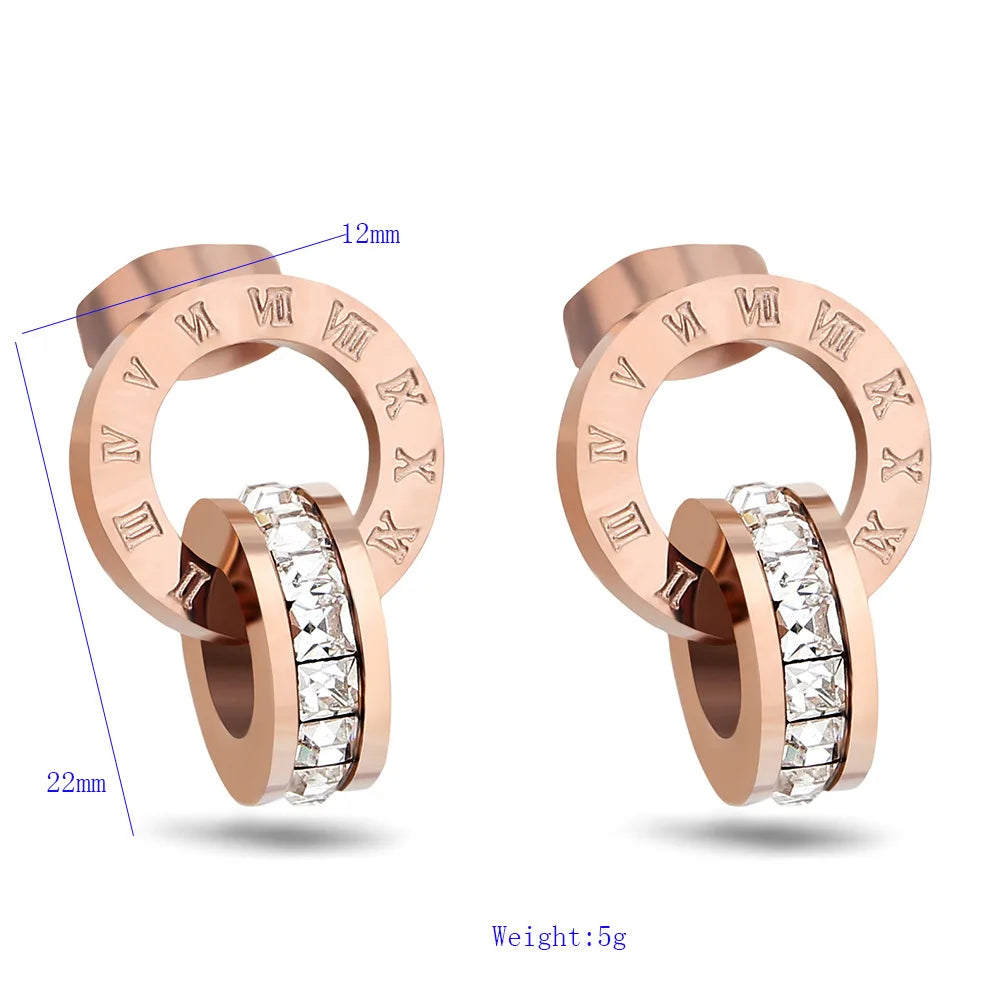 Fairladyhood Lucky Roman Digital Pendant Necklace Set Stainless  Steel Clavicle Pendant Fashion Wild Stainless Steel Jewelry Set