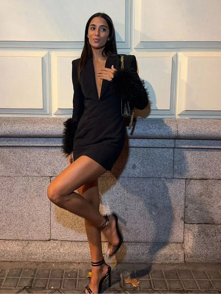 Selena Black Deep V Neck Mini Dress