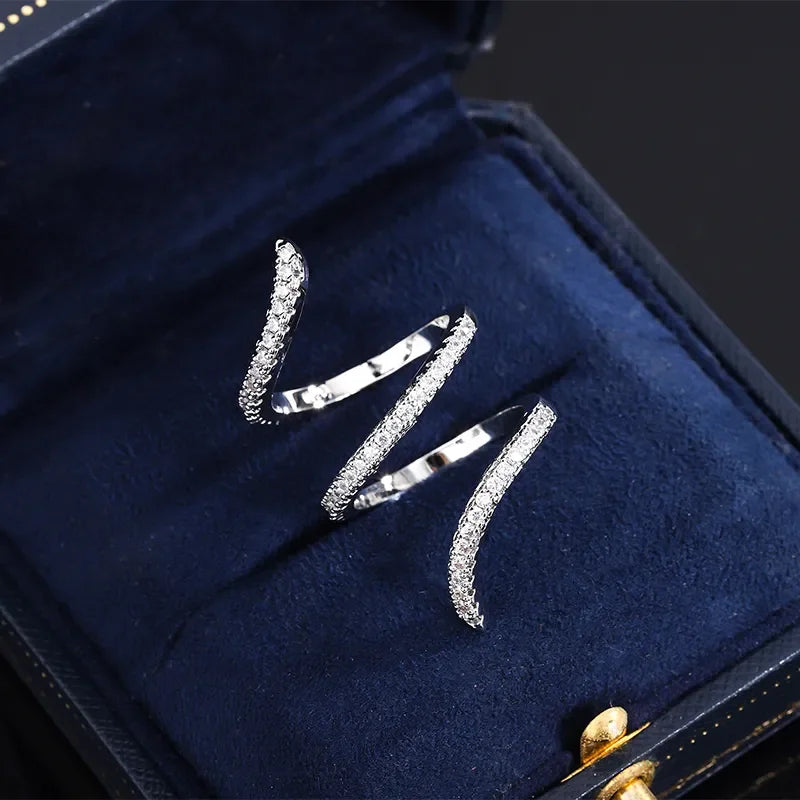 New Fashion 925 Silver Ring Geometric Zircon Ring Irregular Line Ring Personality Simple Engagement Wedding Jewelry LUXLIFE BRANDS